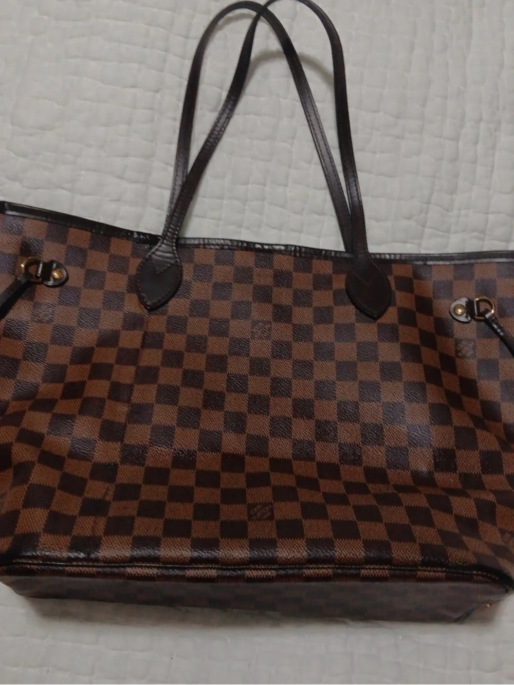 Louis Vuitton Red Striped Interior Tote with Black Trim and Gold Hardware